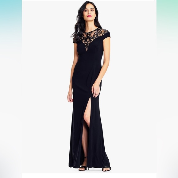 Adrianna Papell Women's Sequin Jersey Black Dress Size 6 Formal Cocktail - Picture 1 of 14